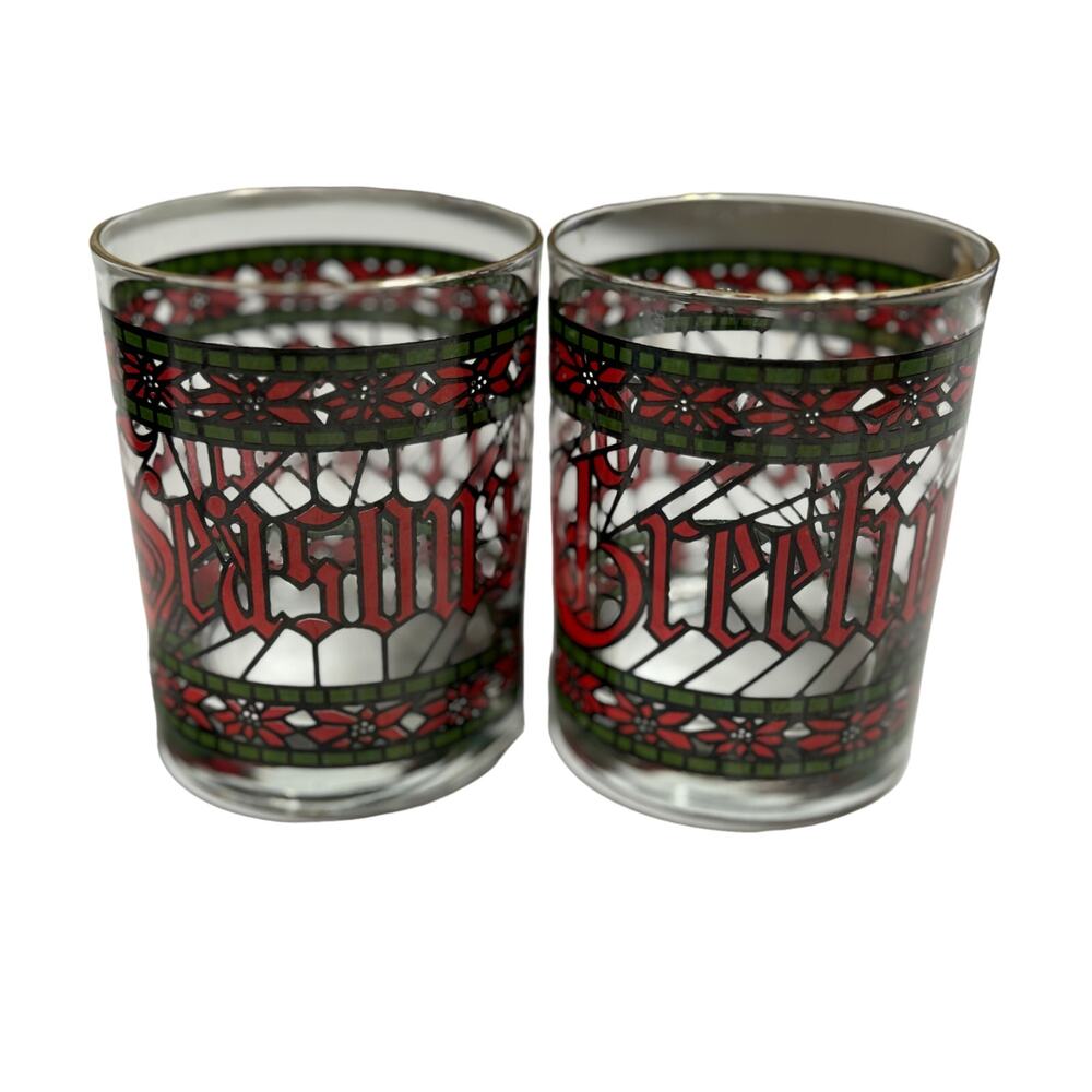 Houze Vintage 1970's Season's Greetings Rocks Bar Glasses